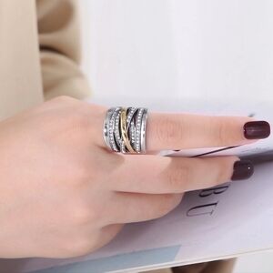 Stainless steel silver and gold tone chunky statement ring new